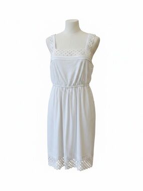 Maeve Eyelet Lace Trimmed Sundress Sz Small White Square Neck Pockets Lined
